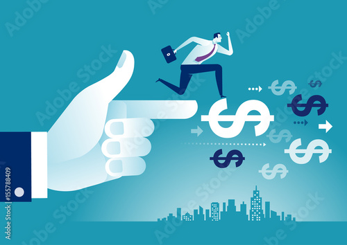 Helping Hand. Hand helps businessman to step on a dollar sign. Concept business vector  illustration.