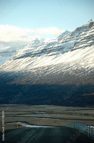 Eastern fjords, blue sea, snow mountain, Iceland