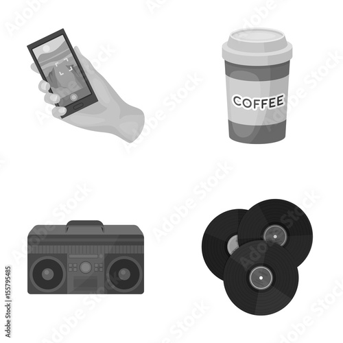 Hipster, fashion, style, subculture .Hipster style set collection icons in monochrome style vector symbol stock illustration web.