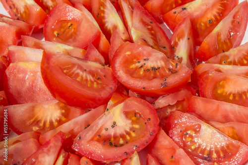 Sliced chunk tomatoes.