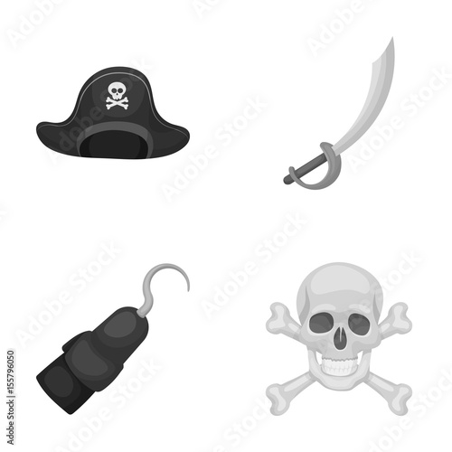 Pirate, bandit, cap, hook .Pirates set collection icons in monochrome style vector symbol stock illustration web.