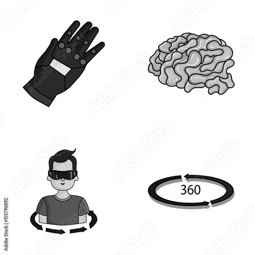 Technology, innovation, man, complemented .Virtual reality set collection icons in monochrome style vector symbol stock illustration web.