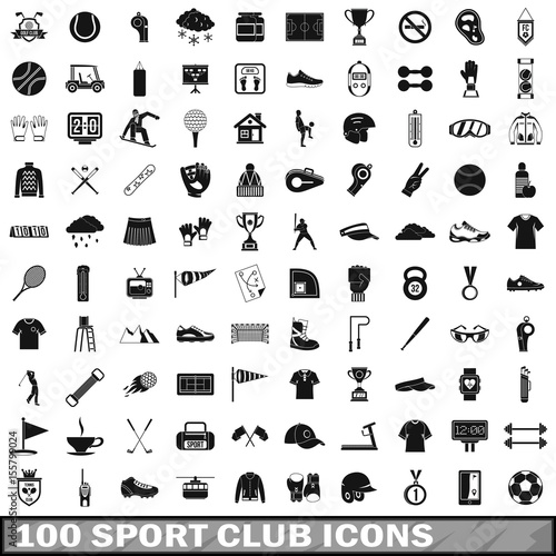 100 sport club icons set, simple style 