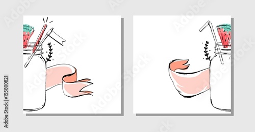 Cooking cards,notes,stickers,labels, tags with cute decorative illustrations. Detox water and drinks.Hand drawn Cute collection of vector illustrations and detox print.Wedding,save the date,birthday.