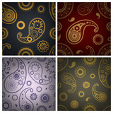 Oriental paisley seamless patterns set. Collection of floral abstract backgrounds.