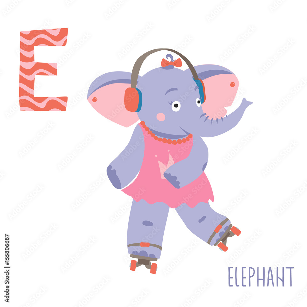 Obraz premium Vector cute kids animal alphabet. Letter E for the Elephant