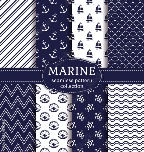 Sea and nautical seamless patterns set.