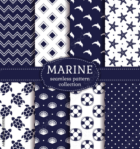 Sea and nautical seamless patterns set.