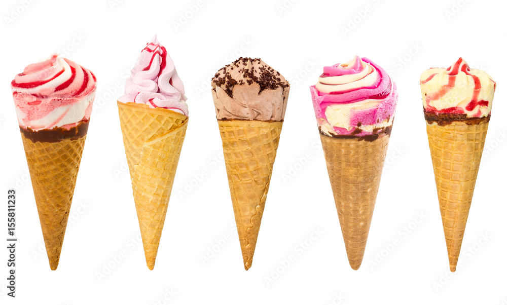 Set of ice cream in waffle cone