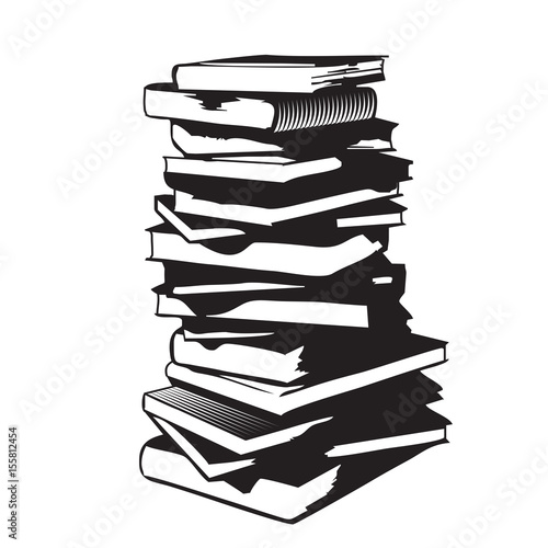 Book stack in a simple style. Black and white illustration