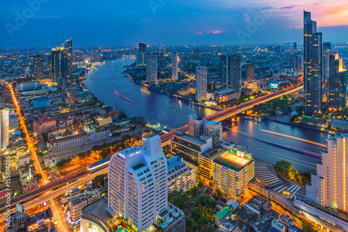 Bangkok, Thailand - Aerial view Chao Phraya river of cityscape in downtown Bangkok the business capital of Thailand (update May 20,2017)