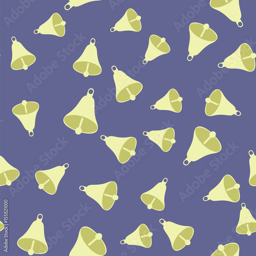 Retro School Bell Seamless Pattern on Blue Background.