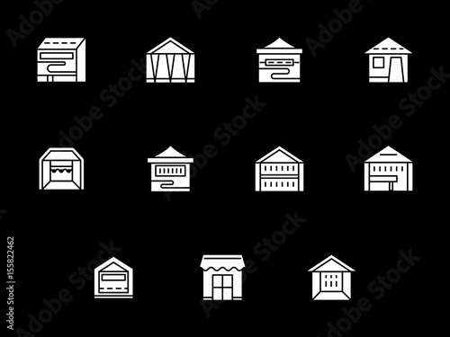 Kiosk and tent for retail trade white vector icons