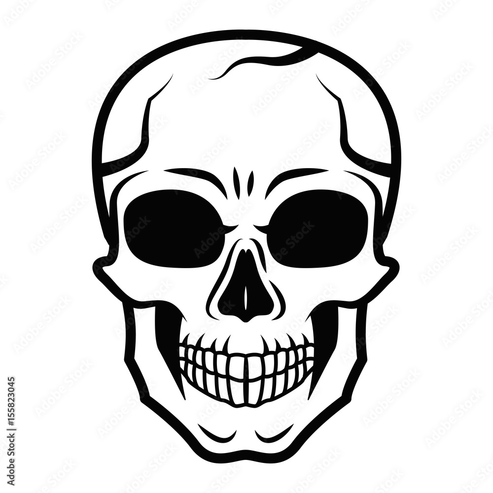 Line art black skull isolated on white background. Outline style. Tatoo. Modern print. Coloring for adults.