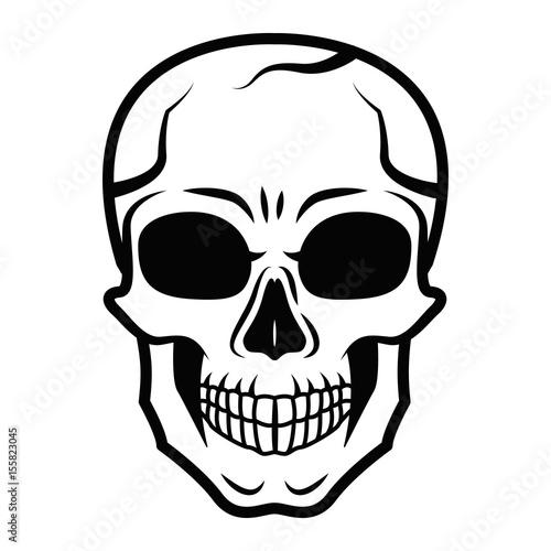 Line art black skull isolated on white background. Outline style. Tatoo. Modern print. Coloring for adults.
