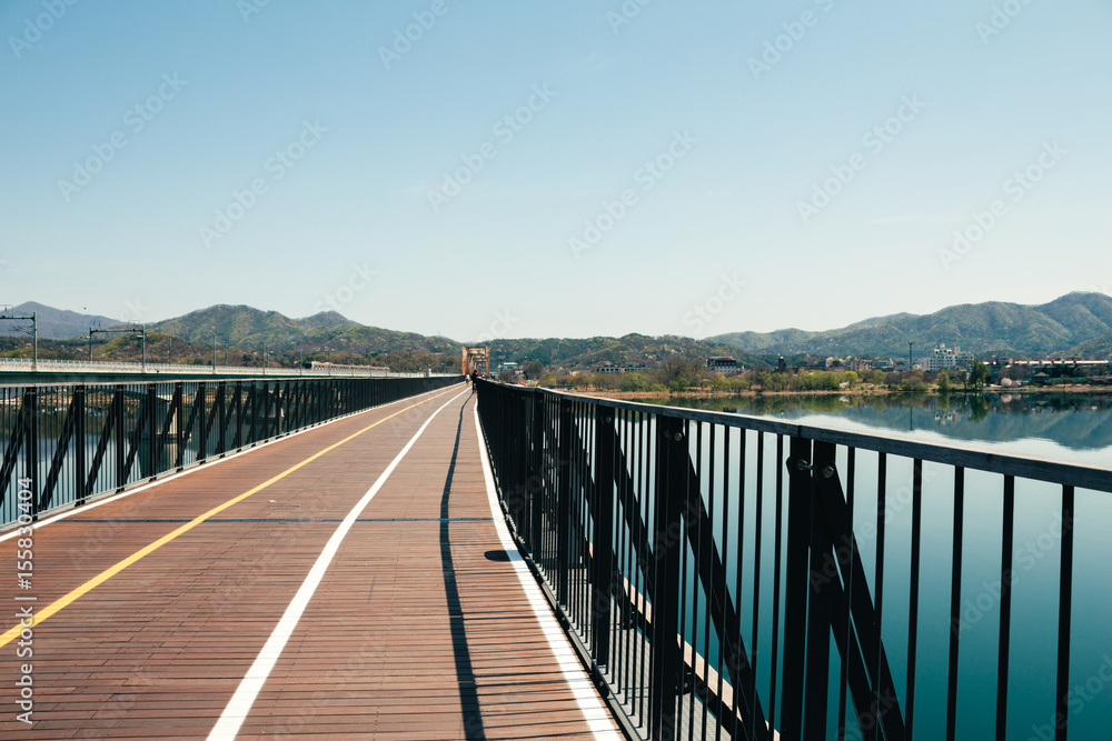 Bicycle road bridge and river landscape in Korea