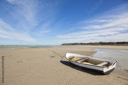 Fototapeta Naklejka Na Ścianę i Meble -  Boat on the Baltic Sea beach of Bønnerup, Jutland, Denmark