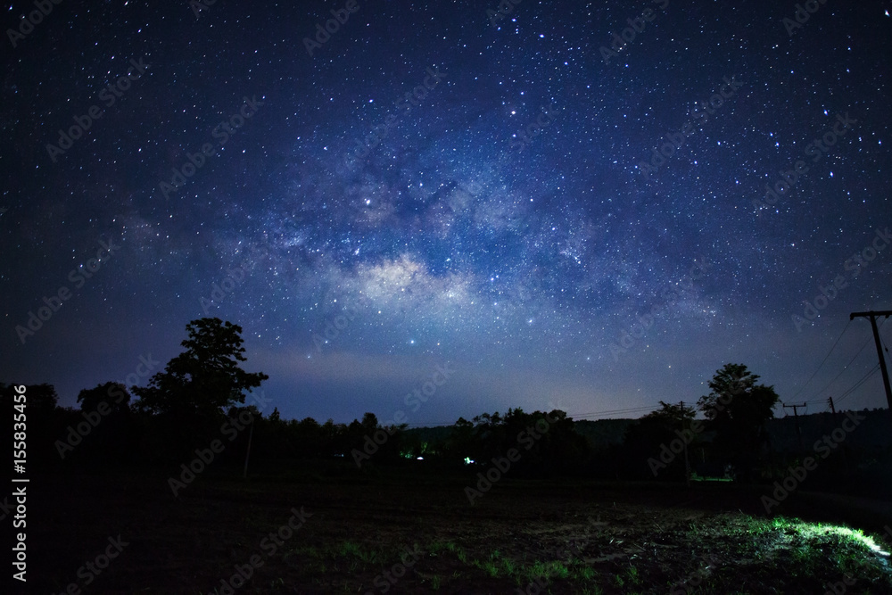 Milky way galaxy in Phitsanulok Thailand, Long exposure photograph.with grain