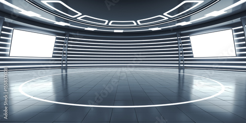 Abstract futuristic interior with glowing panels