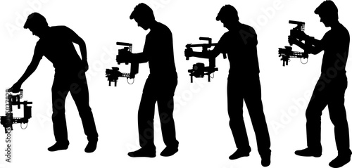 videographer with handheld steadycam silhouettes - vector photo