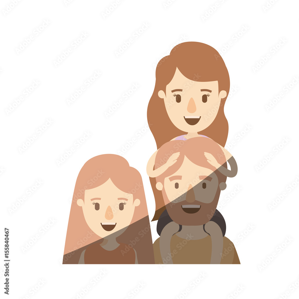 light color shading caricature half body family parents with girl on his back vector illustration light color shading caricature half body family parents with girl on his back vector illustration