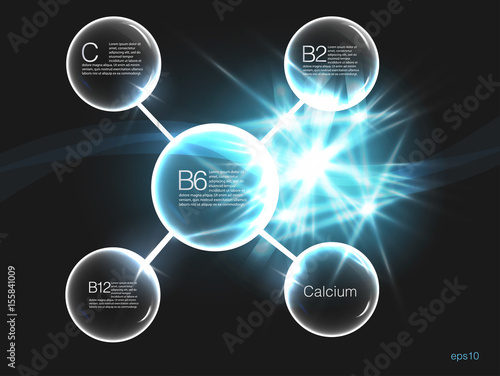 Vitamin complex with chemical formula, Serum and Vitamin gray Background Concept Skin Care Cosmetic. calcium, b1, b2, b6, b12, A, C, D, vitamin. vector.