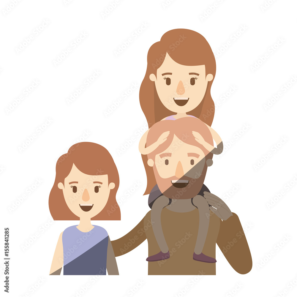 light color shading caricature half body family with short hair woman and bearded man with girl on his back vector illustration light color shading caricature half body family with short hair woman and bearded man with girl on his back vector illustration