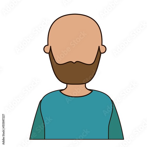 colorful caricature faceless front view half body bald man bearded in t-shirt vector illustration