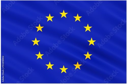 Slightly waving flag of the European Union isolated on white background, 3D rendering