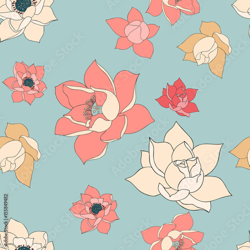 Fototapeta Naklejka Na Ścianę i Meble -  water lily seamless vector design