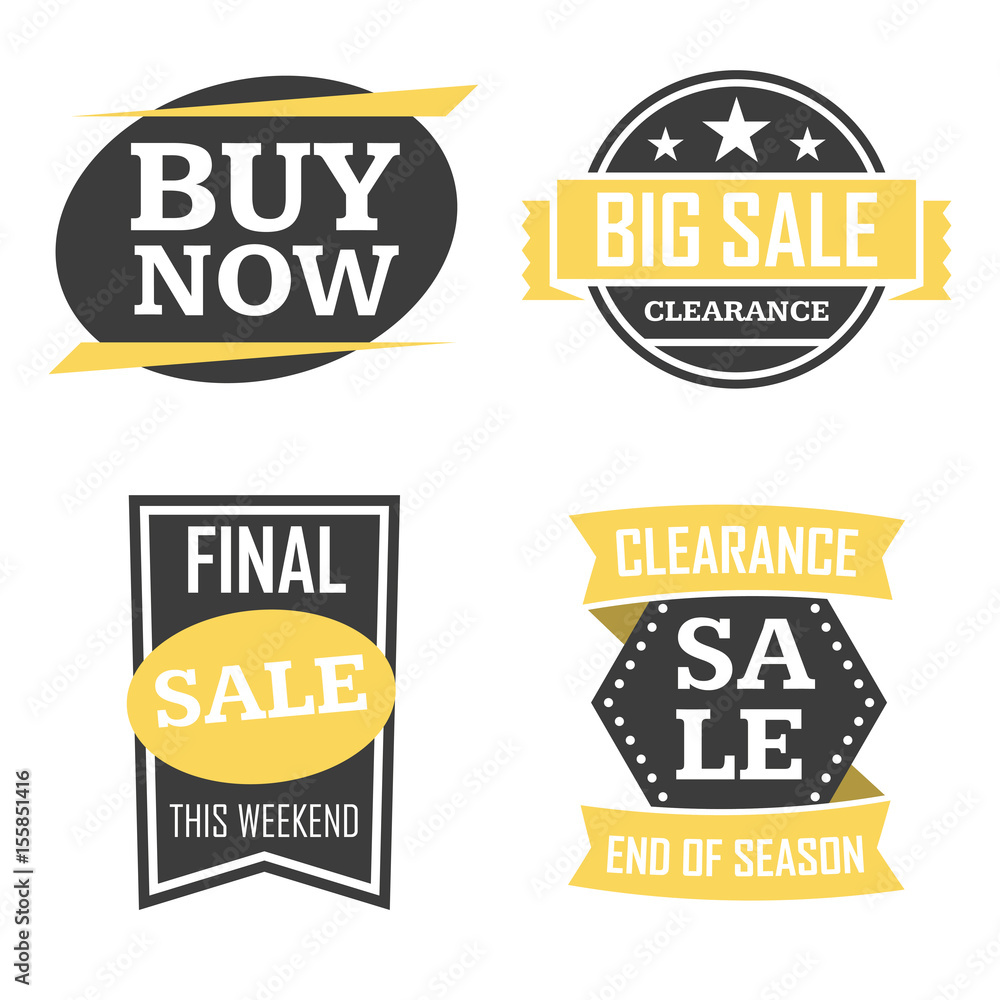 Season sale badges and tags design vector set for banners, promotional brochures, discount posters, shopping Flyer, clearance Advertising. collection sale objects and icons.