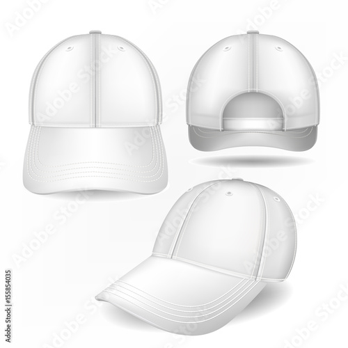 Cap mockup in front, side and back views. Vector template. Fully editable handmade mesh.