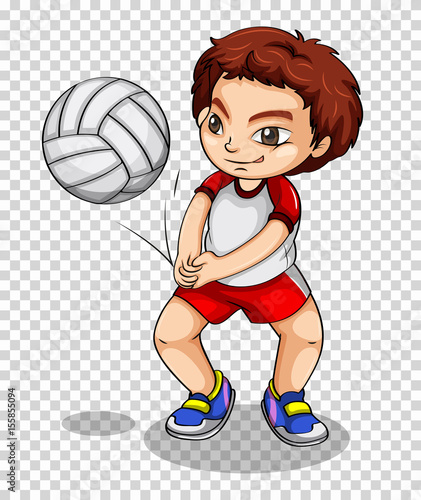 Boy playing volleyball on transparent background