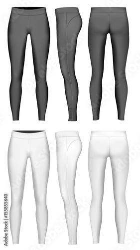 Women's full length leggings. Black and white variants. Vector