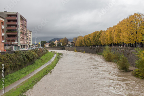 Tablou canvas View at embankment of Bisenzio River. Prato. Tuscany. Italy.