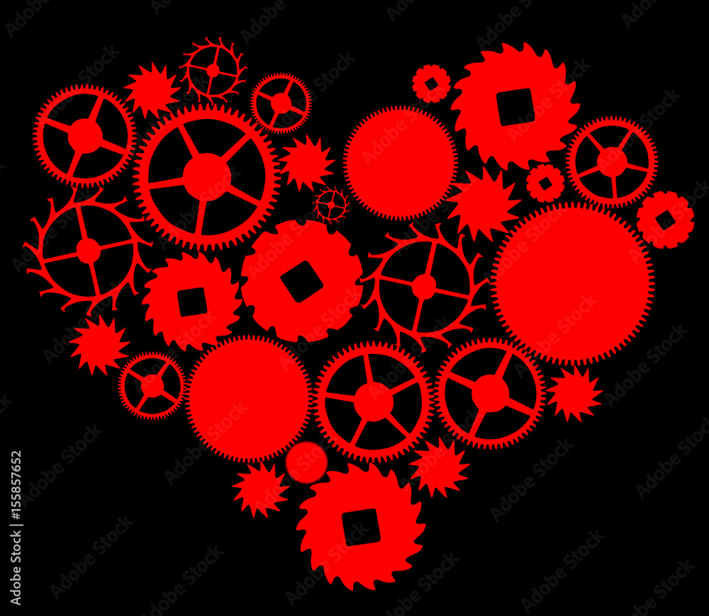 red heart from gears on black red heart from gears on black