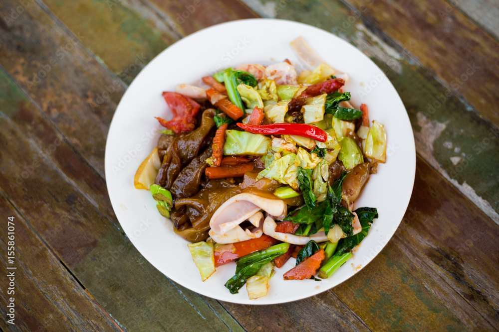 Seafood and vegetable wide noodle Seafood and vegetable wide noodle