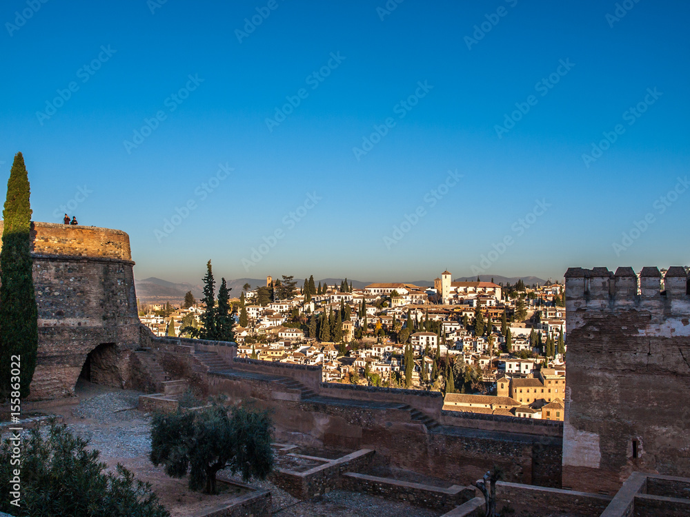 Albaycin and Saint Nicolas viewed from Alhambra, Granada, Spain