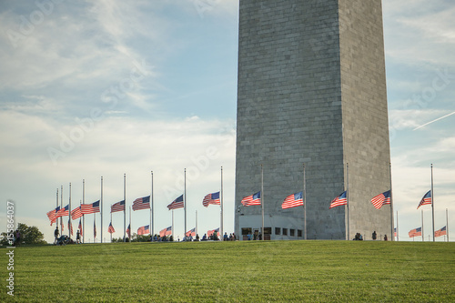 Washington's monument with flags