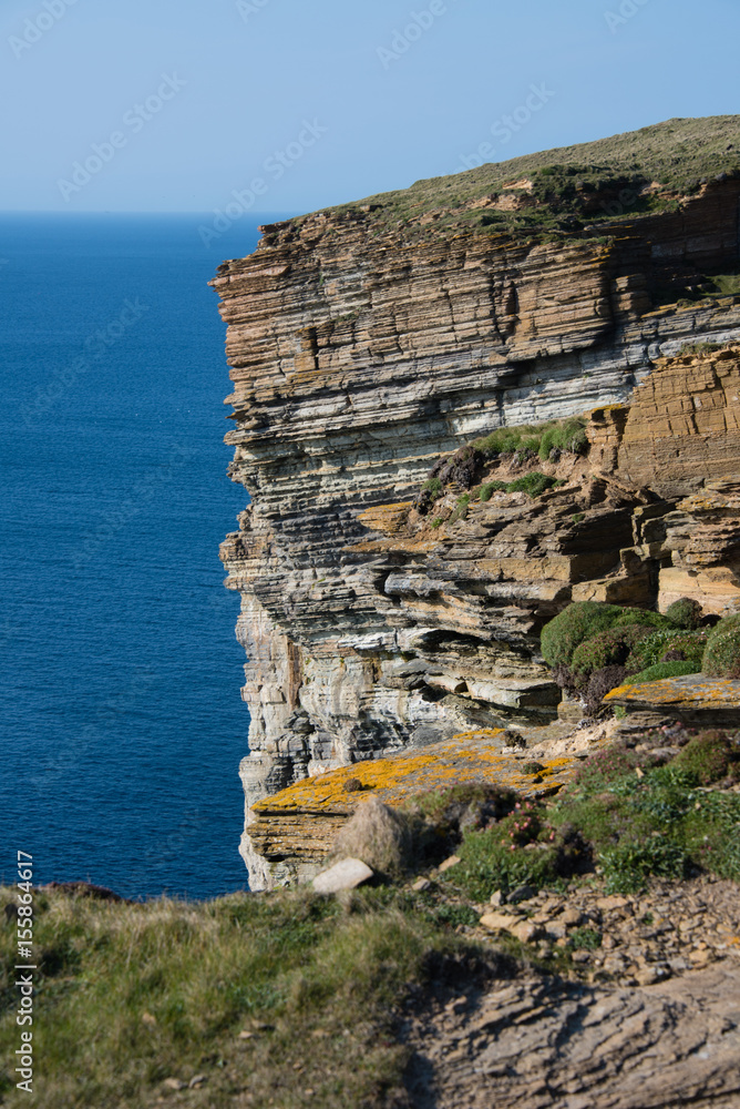 Cliffs at northern tip of Orkney showing interesting rock strata