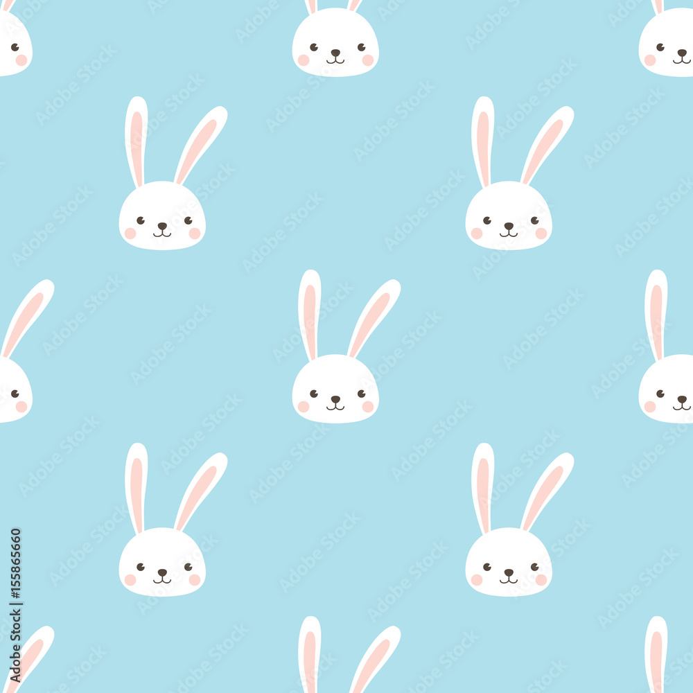 Seamless pattern Rabbit on sky blue background. Cute Rabbit face cartoon  character flat design vector illustration. Stock Vector | Adobe Stock