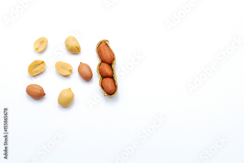 Set of peanuts isolated on white background with copy space