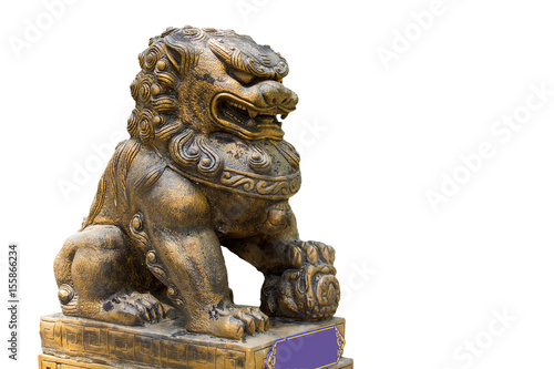 Chinese lion in Thai temple isolated on white background