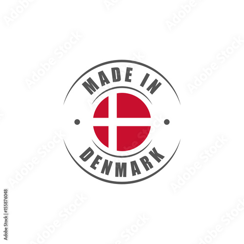 Round "Made in Denmark" label with Danish flag