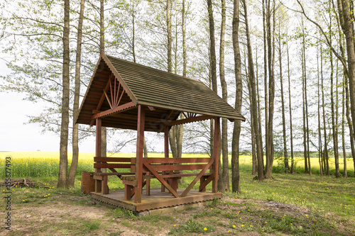 A gazebo to relax in the spring forest