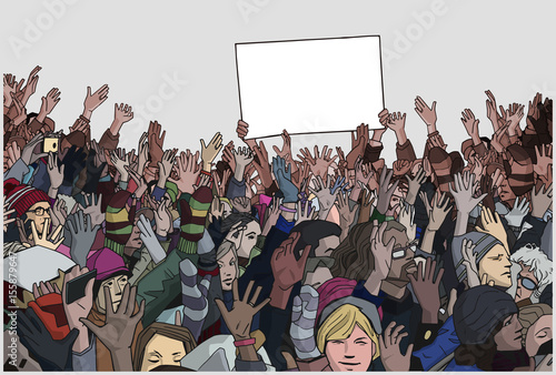 Illustration of crowd protest with blank signs