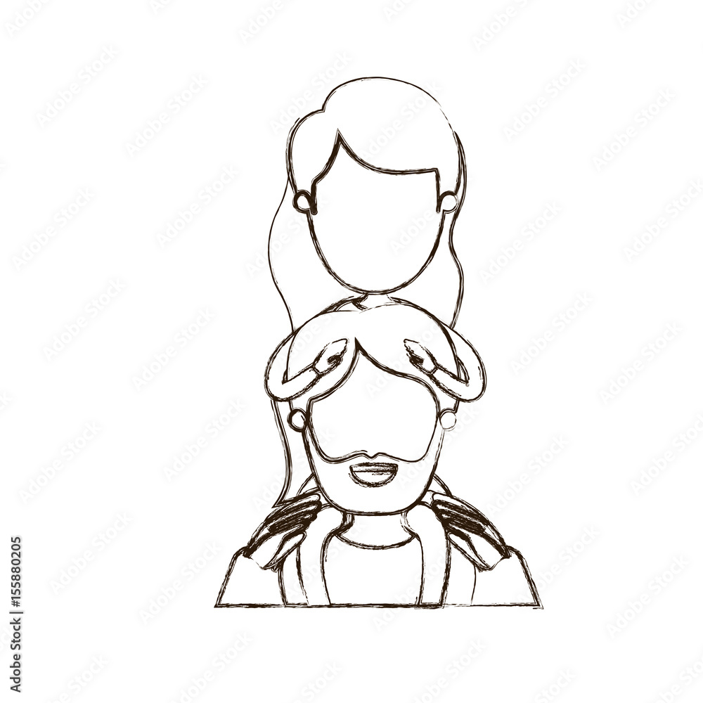 blurred thin contour caricature faceless half body bearded father with girl on his back vector illustration blurred thin contour caricature faceless half body bearded father with girl on his back vector illustration