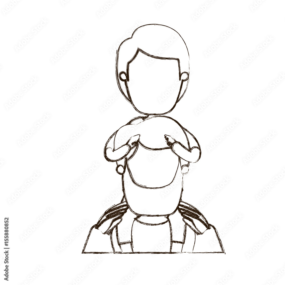 blurred thin contour caricature faceless front view half body bearded father with boy on his back vector illustration blurred thin contour caricature faceless front view half body bearded father with boy on his back vector illustration