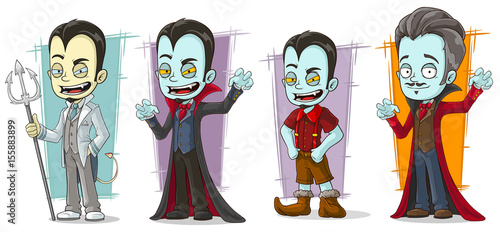 Cartoon scary pale vampire family characters vector set