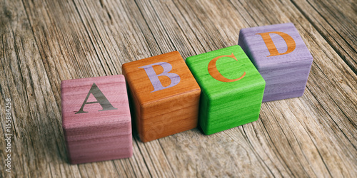 Letters abcd on wooden blocks. 3d illustration photo